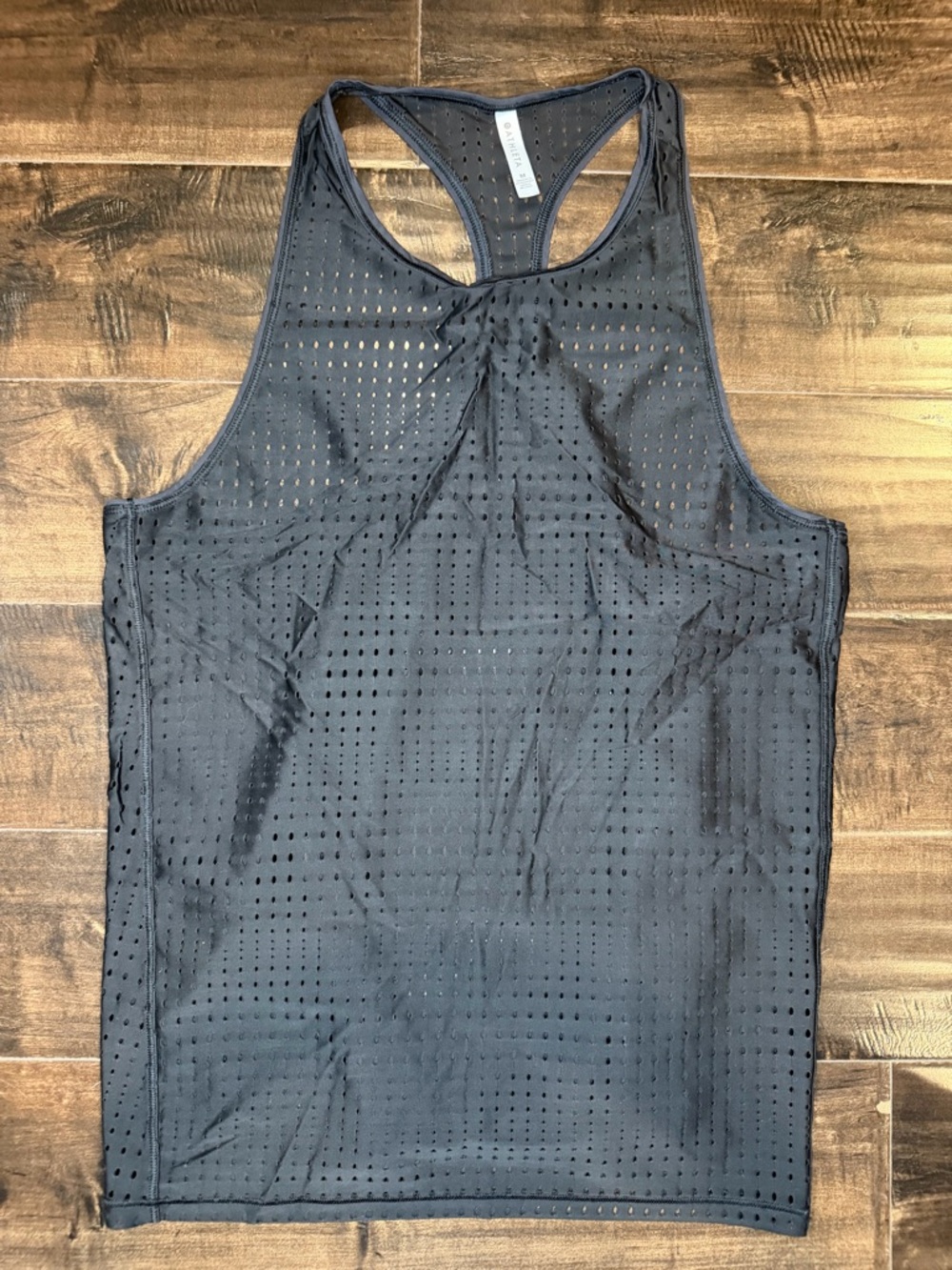 Athleta Black Laser Cut Mesh Racerback Tank Top Size M Training Gym Yoga